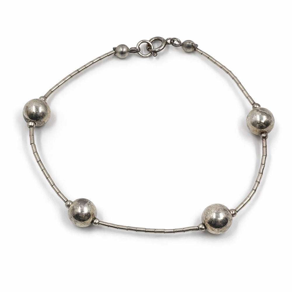 925 Sterling Silver Bead Bracelet Minimalist Y2K Italian Style